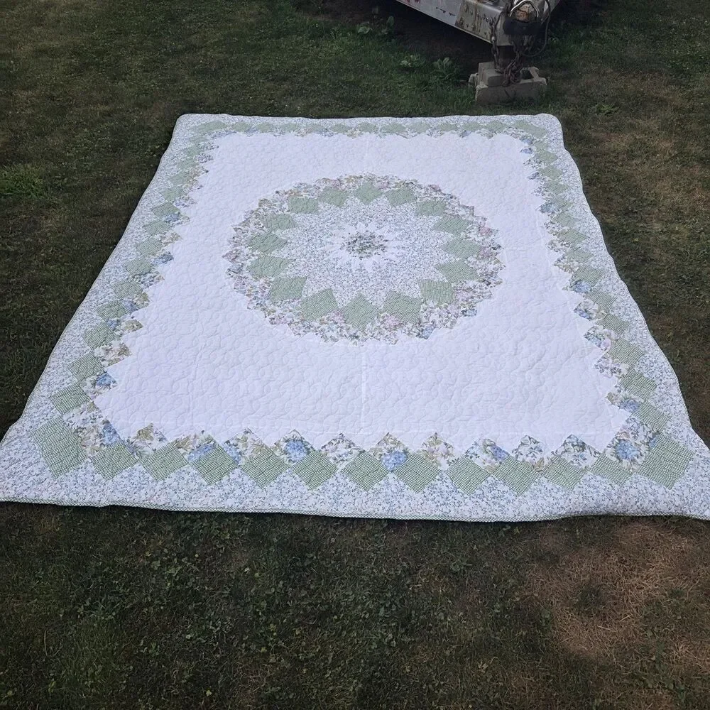 VTG Full Size Colormate Patchwork Quilt Lone Star Floral Gingham 76x96 Sears